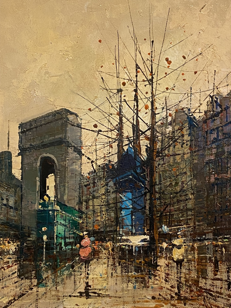  PEINTURE  DE LA PORTE   ST. MARTIN   À PARIS   EN HIVER   XXème    SIGNATURE  