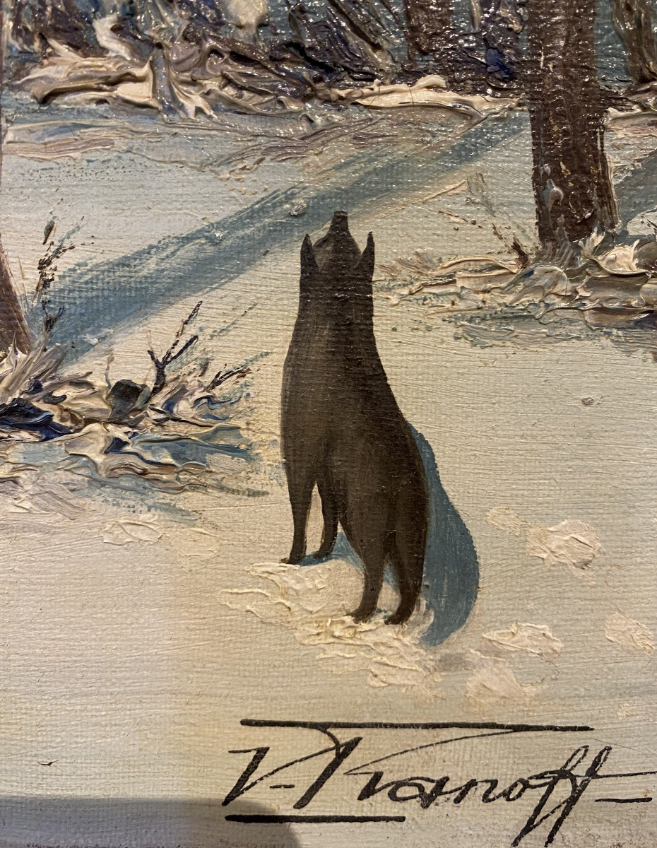 19th Century Painting: Wolves Near A Village In Russia -photo-2