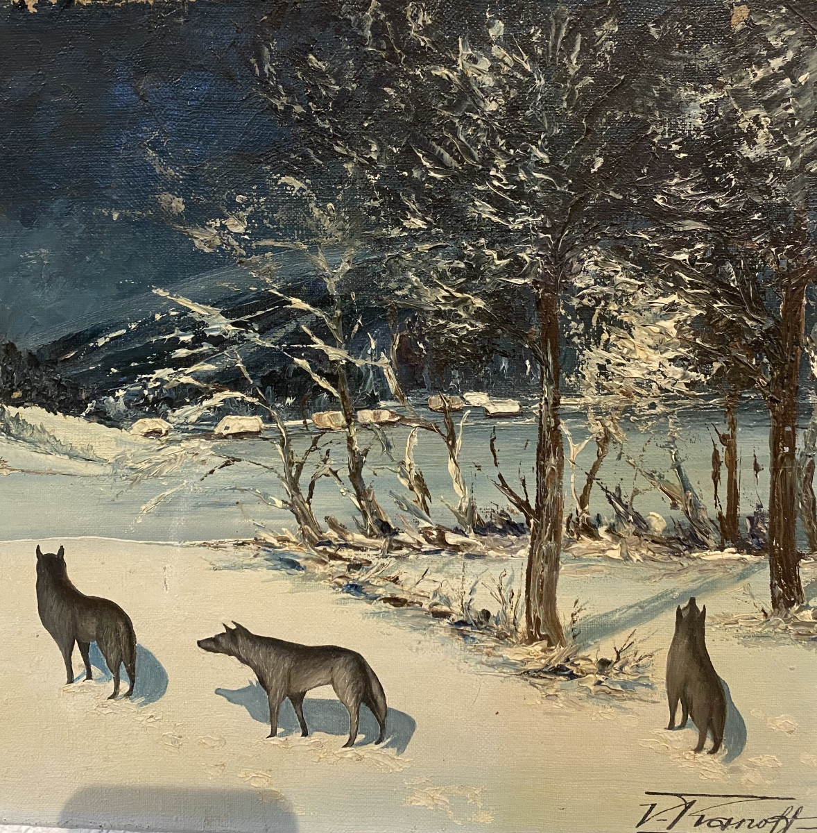 19th Century Painting: Wolves Near A Village In Russia -photo-4