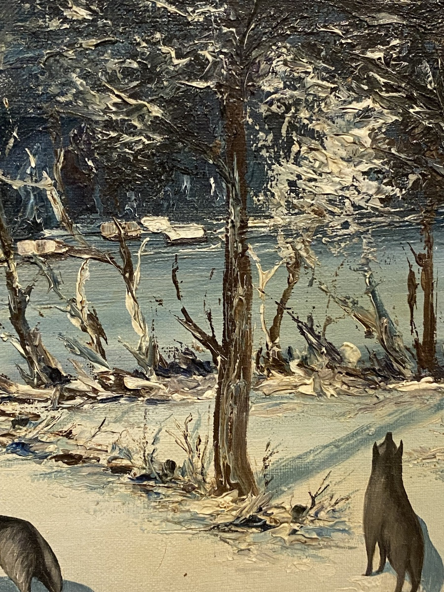 19th Century Painting: Wolves Near A Village In Russia -photo-3