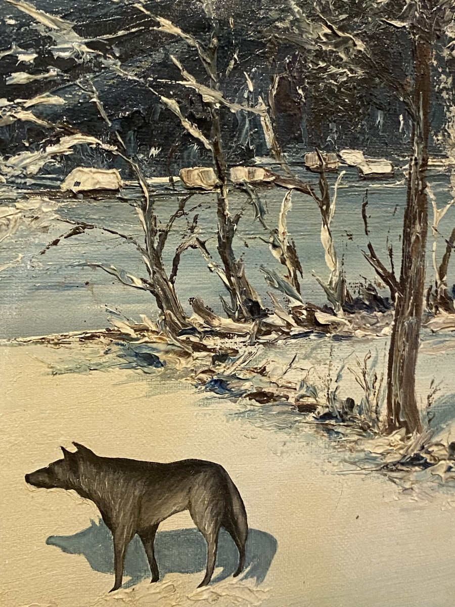 19th Century Painting: Wolves Near A Village In Russia -photo-4