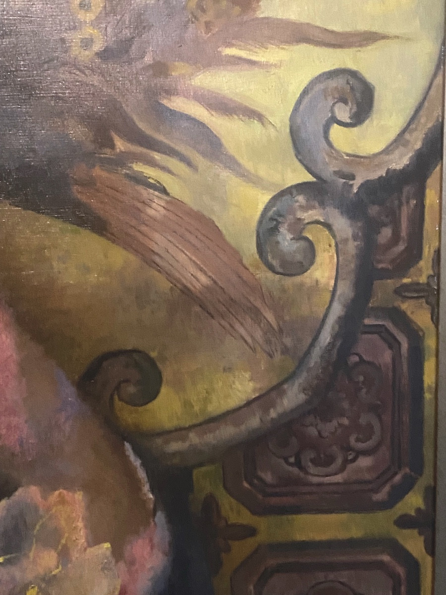 19th Century Impressionist Japanese-style Painting On Panel: Woman In Dressing Gown Showing One Breast -photo-7