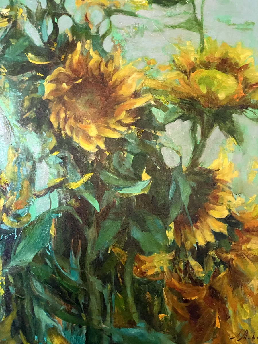 20th-century Post-impressionist Painting: Sunflowers In Provence, Signed Mashajeva