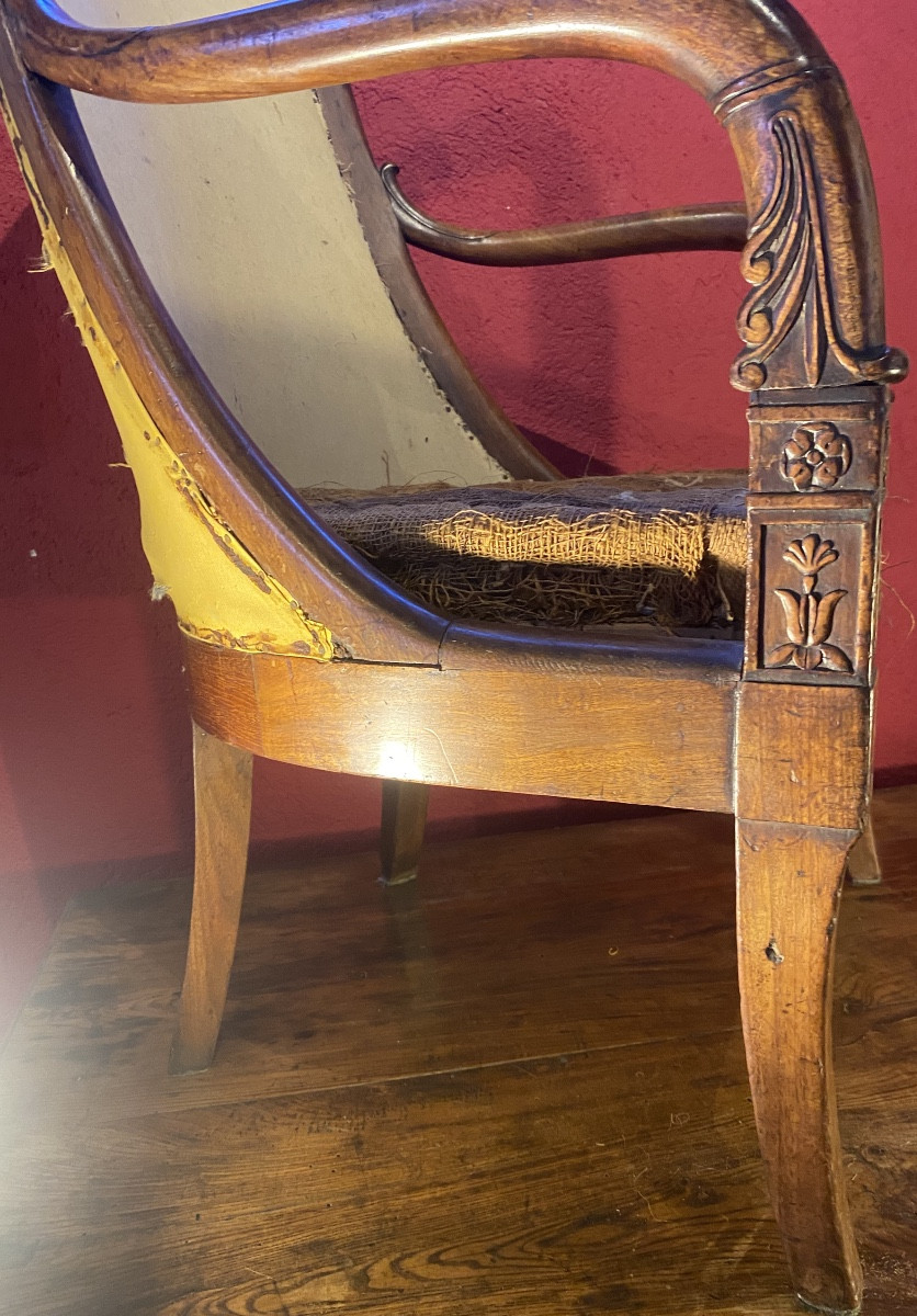 Gondola-shaped Mahogany Armchair, First Empire Period, Carved With Palmettes And Flowers -photo-4