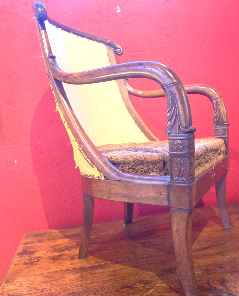 Gondola-shaped Mahogany Armchair, First Empire Period, Carved With Palmettes And Flowers -photo-1