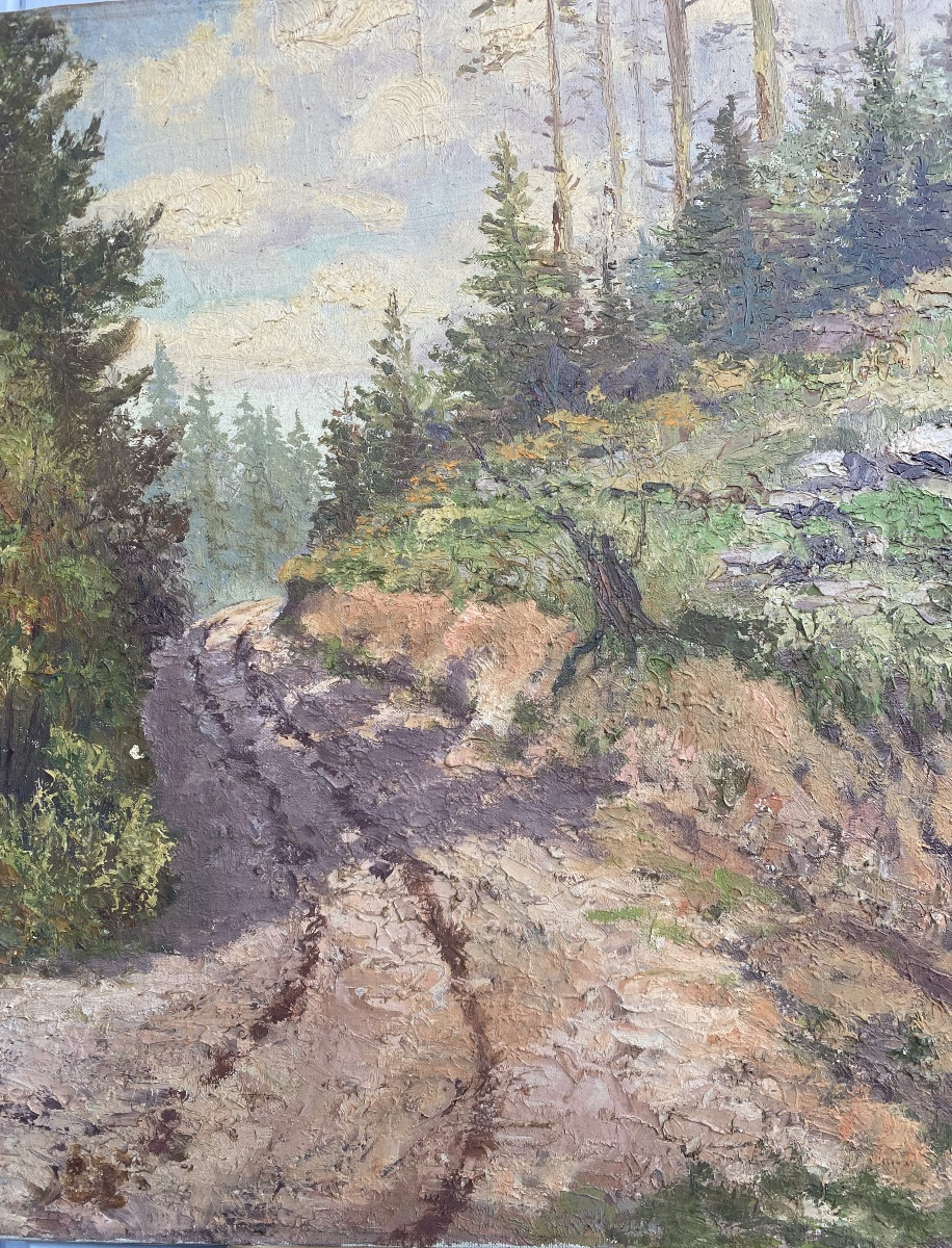  GRAND  PAYSAGE    De  CHEMINS   FORESTIERS   HST  POST IMPRESSIONNISTE  XX ème   -photo-2