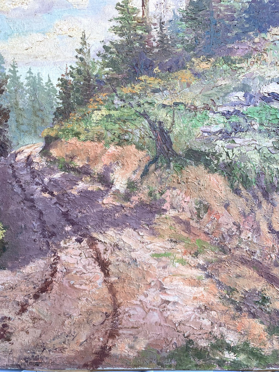  GRAND  PAYSAGE    De  CHEMINS   FORESTIERS   HST  POST IMPRESSIONNISTE  XX ème   -photo-3