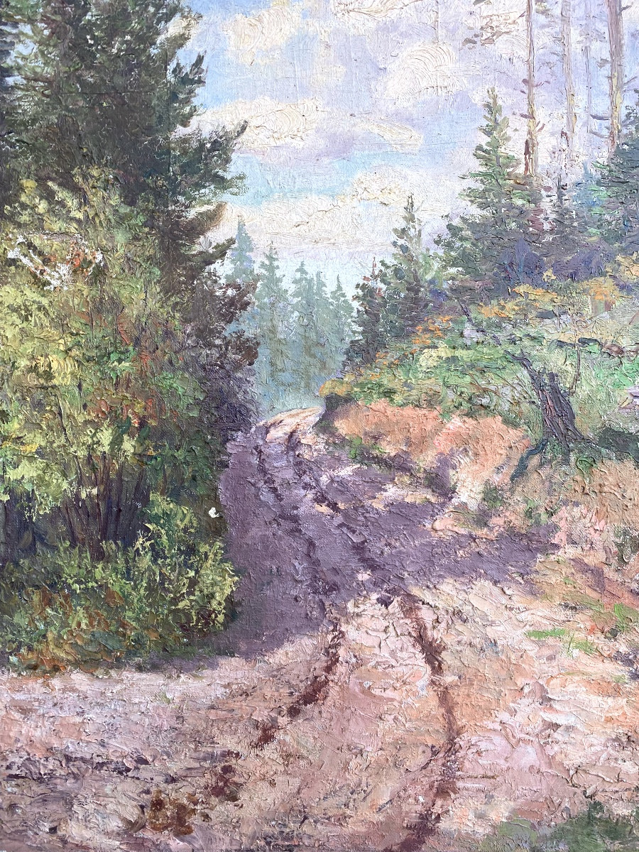  GRAND  PAYSAGE    De  CHEMINS   FORESTIERS   HST  POST IMPRESSIONNISTE  XX ème   -photo-4