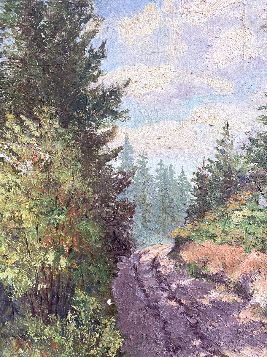  GRAND  PAYSAGE    De  CHEMINS   FORESTIERS   HST  POST IMPRESSIONNISTE  XX ème   -photo-8