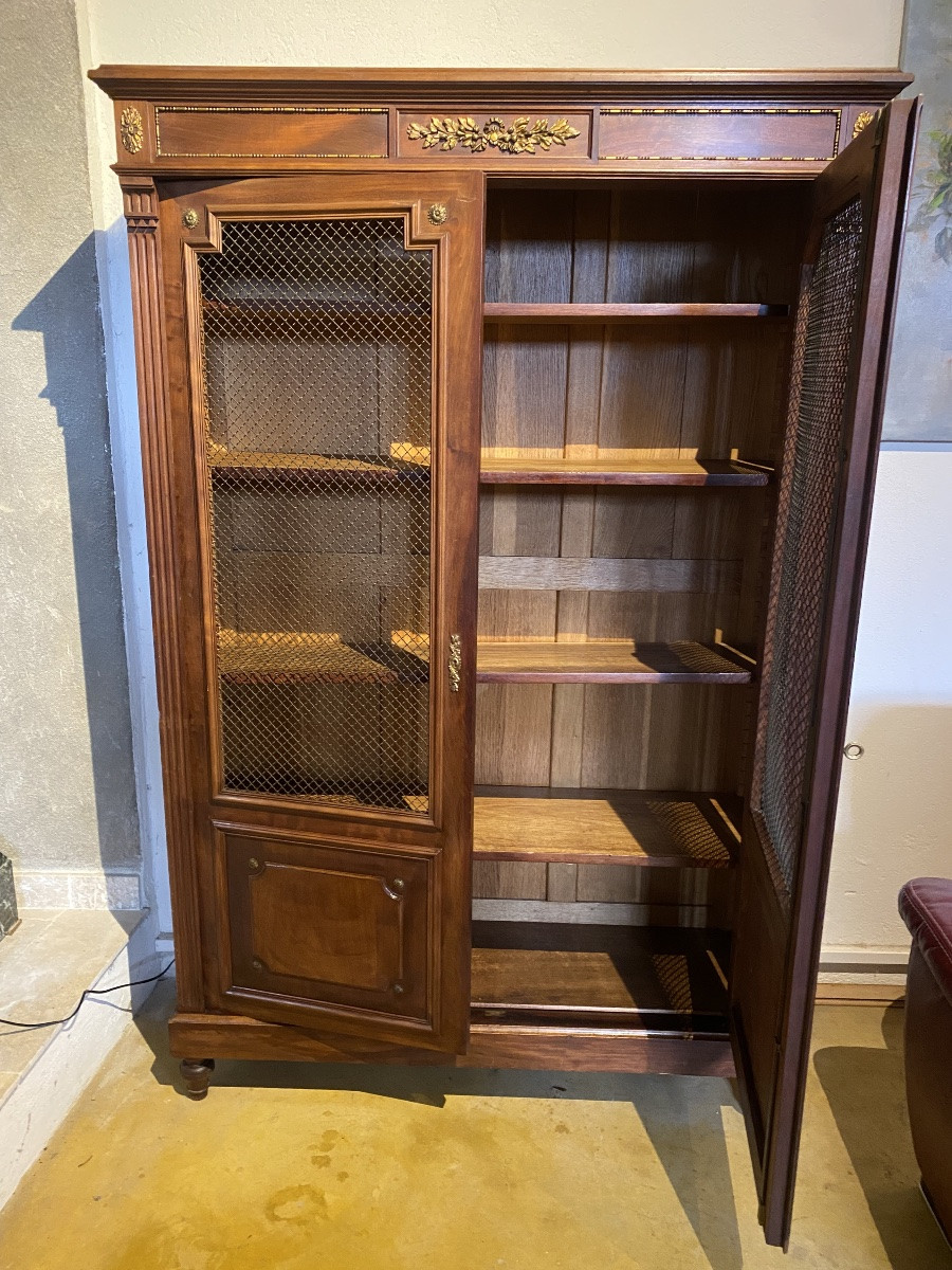 Early 20th Century Office Bookcase In Mahogany And Veneer With Two Doors  -photo-6