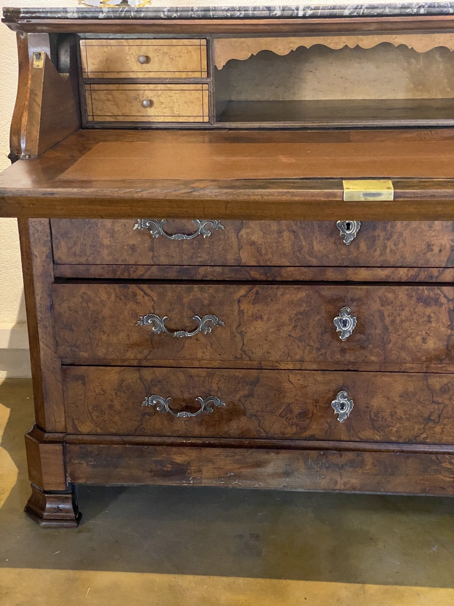COMMODE   SECRÉTAIRE  EPOQUE  XIX ème  LOUIS PHILIPPE   EN LOUPE  D'ORME  DESSUS MARBRE -photo-1