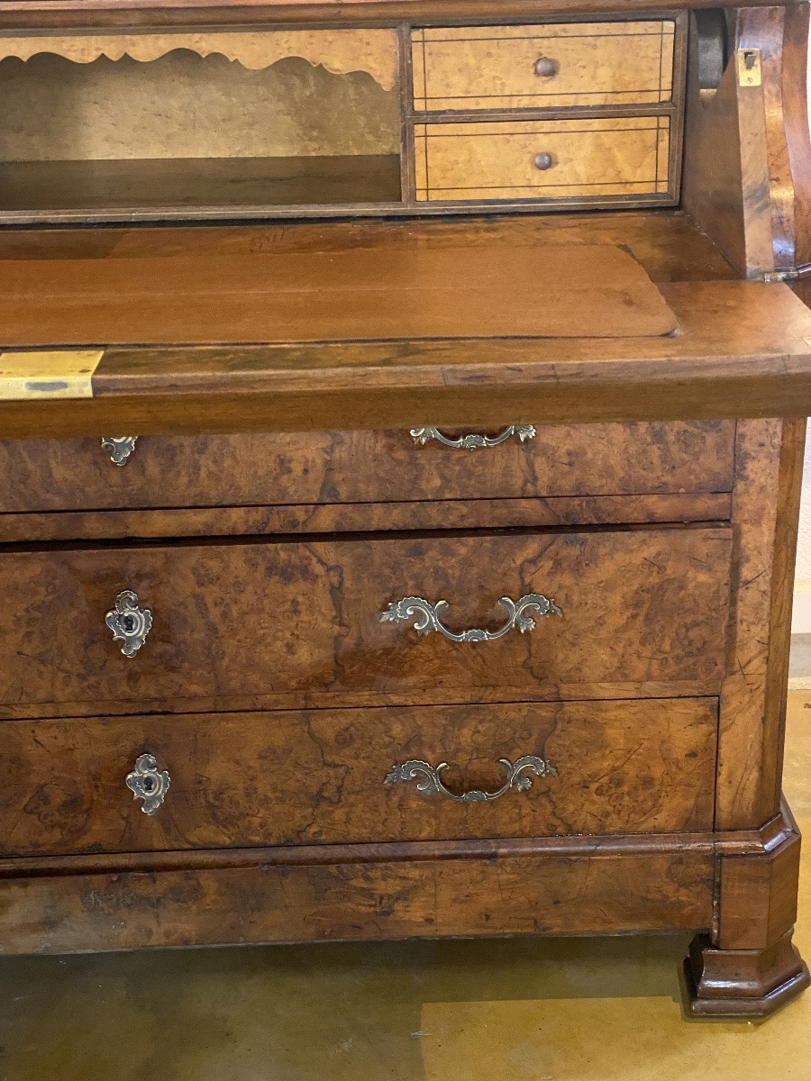 COMMODE   SECRÉTAIRE  EPOQUE  XIX ème  LOUIS PHILIPPE   EN LOUPE  D'ORME  DESSUS MARBRE -photo-2