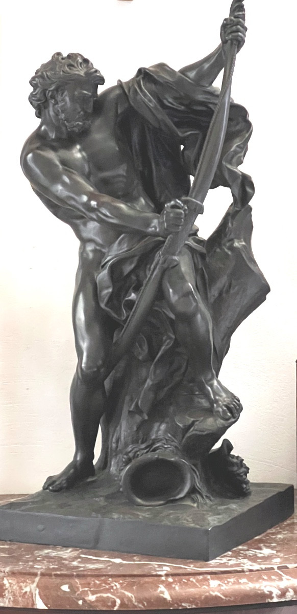 19th Century Bronze Sculpture Of Ulysses Extending His Bow, After Jacques S. Bousseau (1681-1740)-photo-4