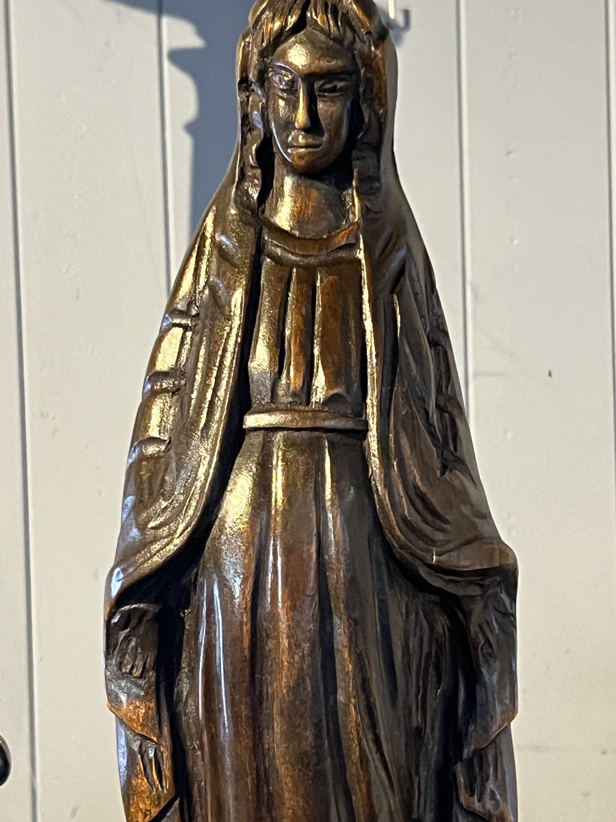 Religious Wooden Sculpture Of A Saint In Middle Ages Style-photo-4