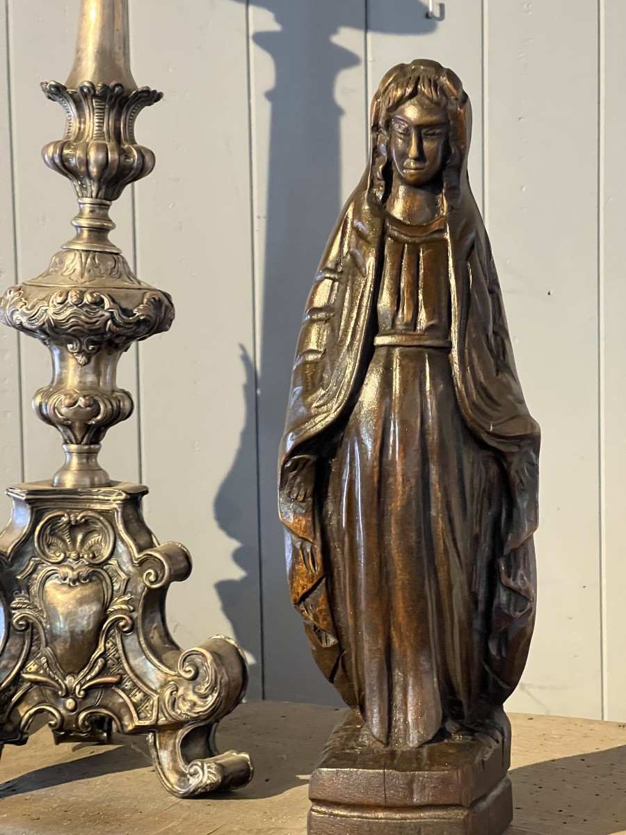 Religious Wooden Sculpture Of A Saint In Middle Ages Style-photo-1