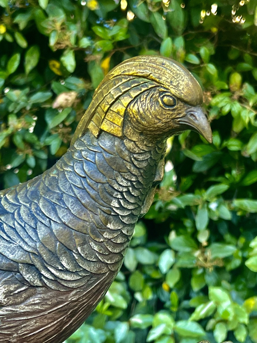 1930 Russian Art Deco Bronze Sculpture Of A Faisan And Faisane By George Labroff-photo-8