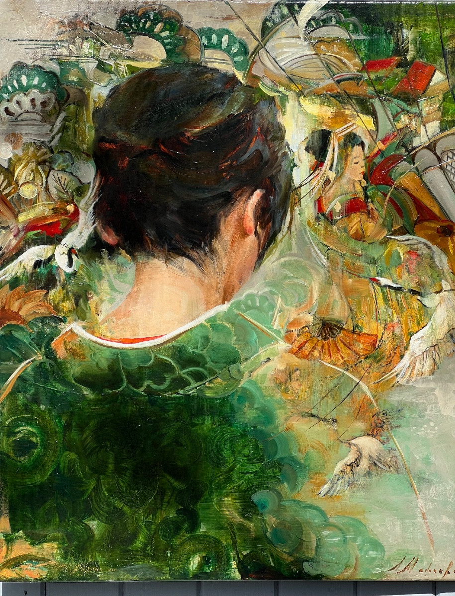 HST   POST IMPRESSIONNISTE   JAPONISANT DE GEISHA   SIGNÉ MASHAJEVA