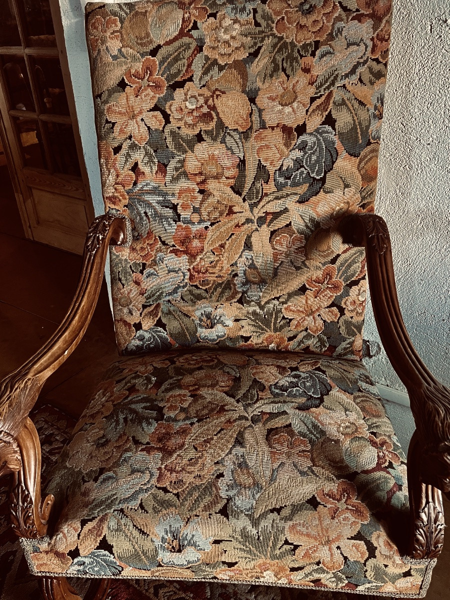 Walnut Chair Louis XIV XVIIth Century With Lion Head Sculptures-photo-1