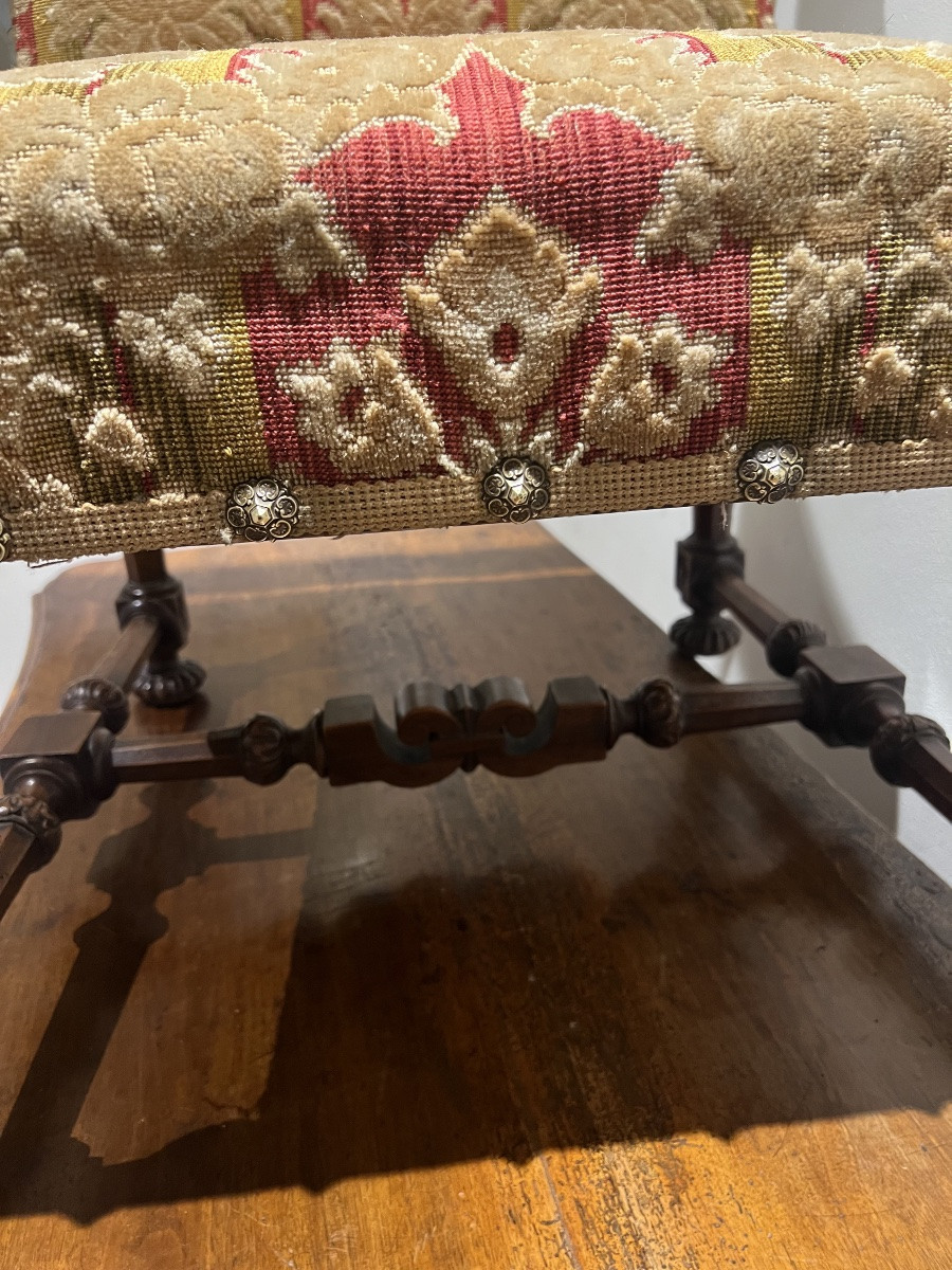 Pair Of Louis XIV Period Walnut Armchairs Upholstered In Floral Tapestry-photo-3