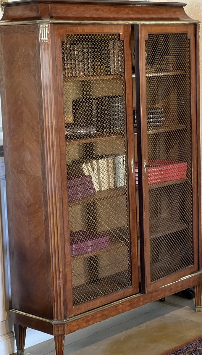 XIXth Century Precious Wooden Library With Two Woven Gilded Brass Doors