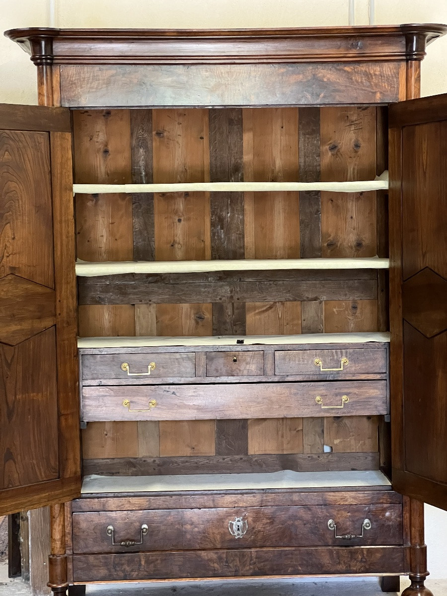 ARMOIRE  PANTALONNIÈRE  EN NOYER ET RONCE DE NOYER  EPOQUE  DIRECTOIRE XVIII ème -photo-7