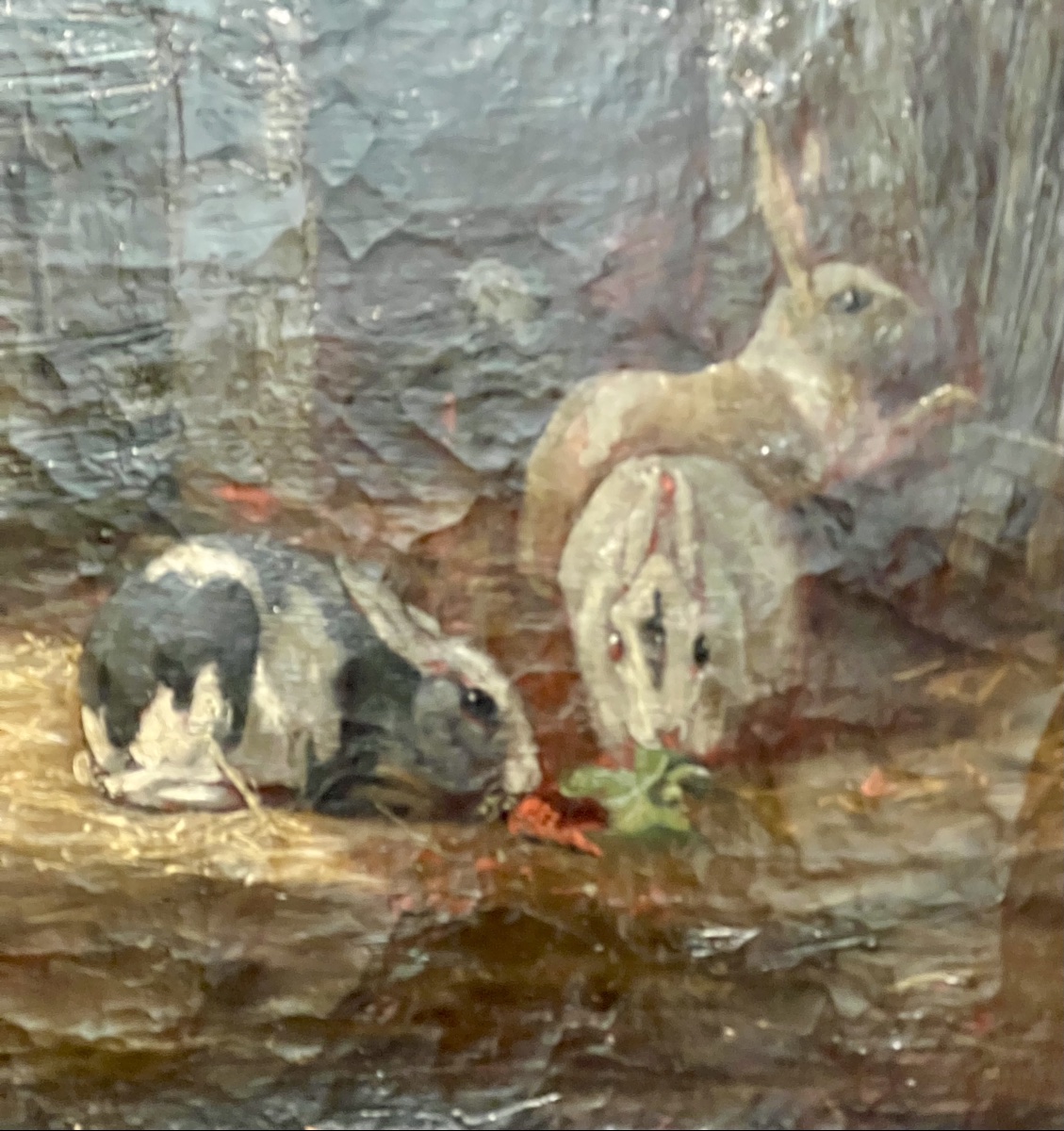 Painting   19 Th Century  Of Rabbits  Esting   In A  Farme  By Charles  Emile Jasque  -photo-3