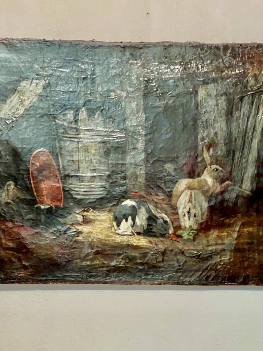 Painting   19 Th Century  Of Rabbits  Esting   In A  Farme  By Charles  Emile Jasque  -photo-2