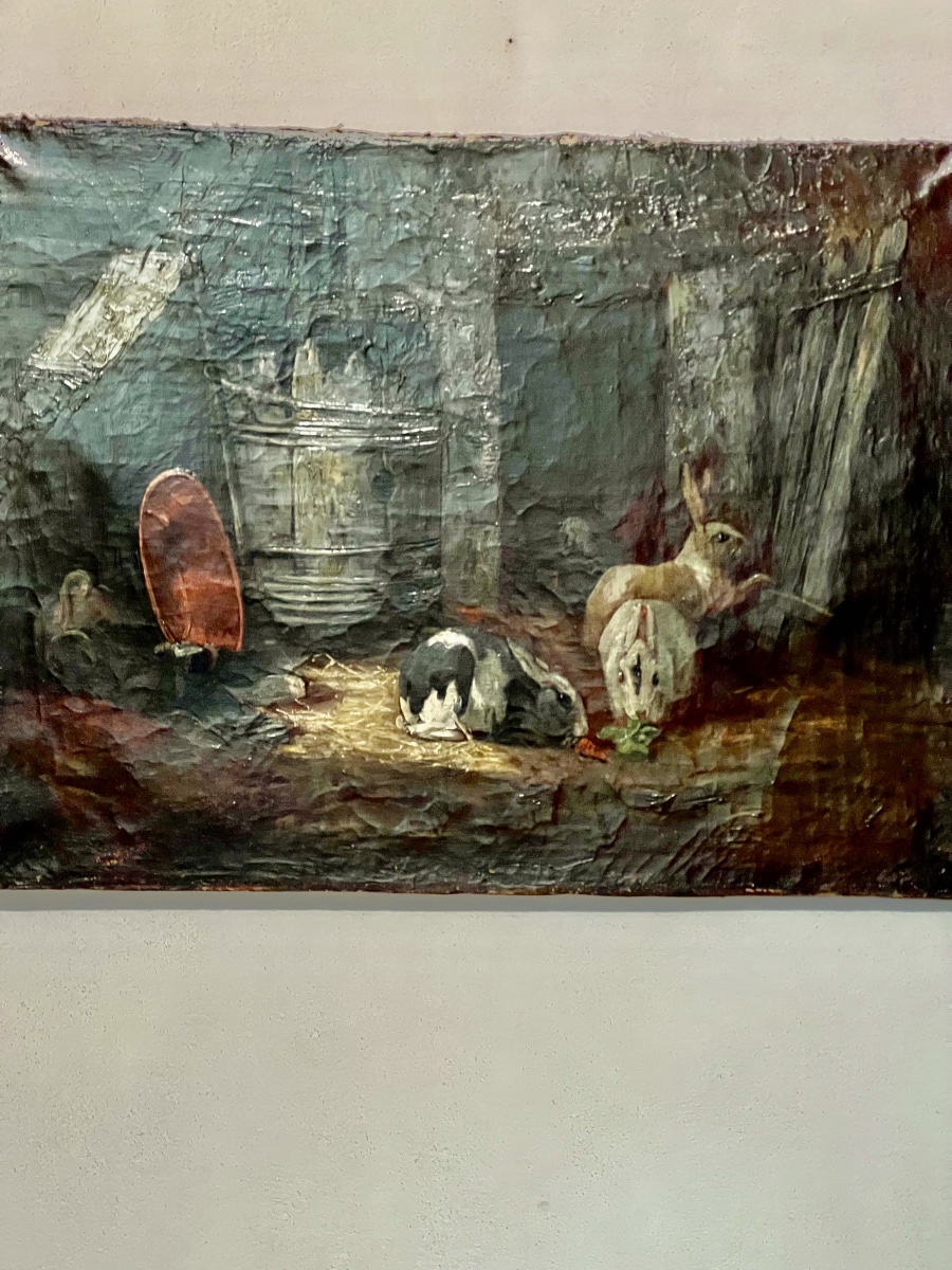 Painting   19 Th Century  Of Rabbits  Esting   In A  Farme  By Charles  Emile Jasque  -photo-5