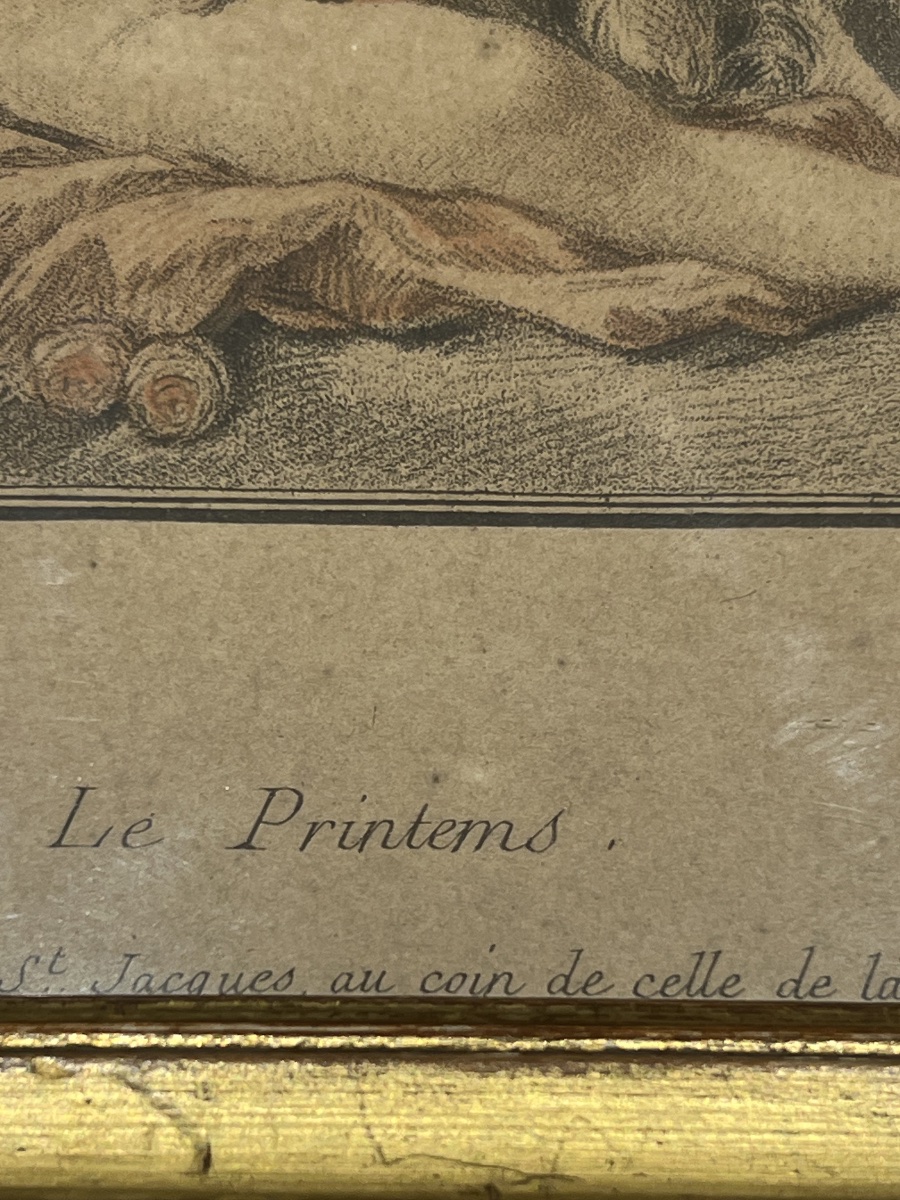 ESTAMPE  COLORIÉE   LE PRINTEMS      EPOQUE  XVIII ème   PAR JEAN-BAPTISTE   HUET 1745 -1811-photo-3
