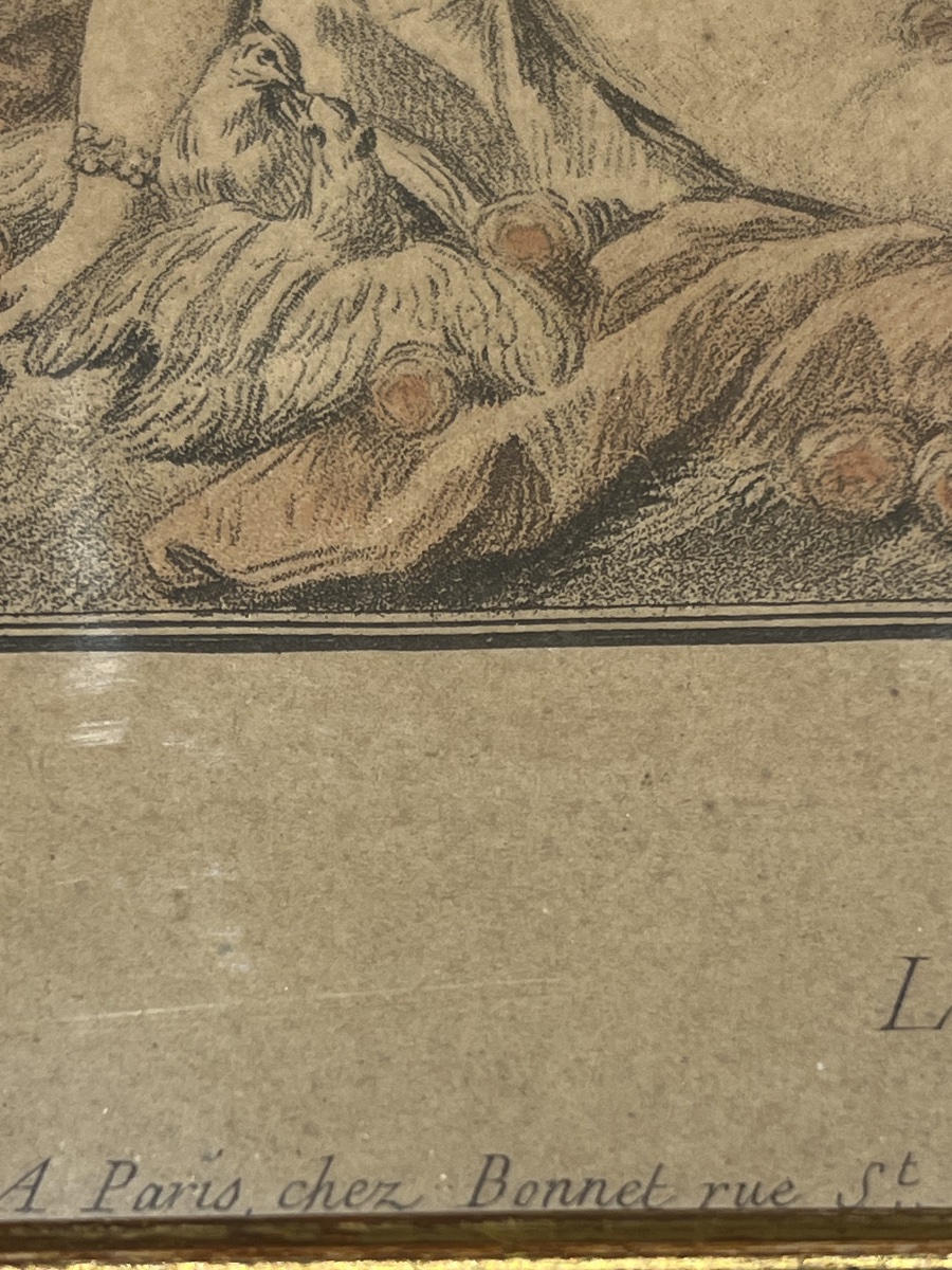 ESTAMPE  COLORIÉE   LE PRINTEMS      EPOQUE  XVIII ème   PAR JEAN-BAPTISTE   HUET 1745 -1811-photo-4