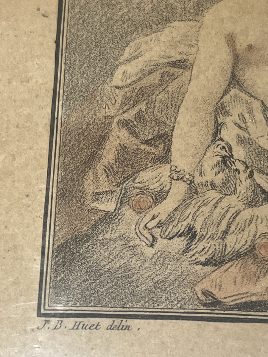 ESTAMPE  COLORIÉE   LE PRINTEMS      EPOQUE  XVIII ème   PAR JEAN-BAPTISTE   HUET 1745 -1811-photo-1