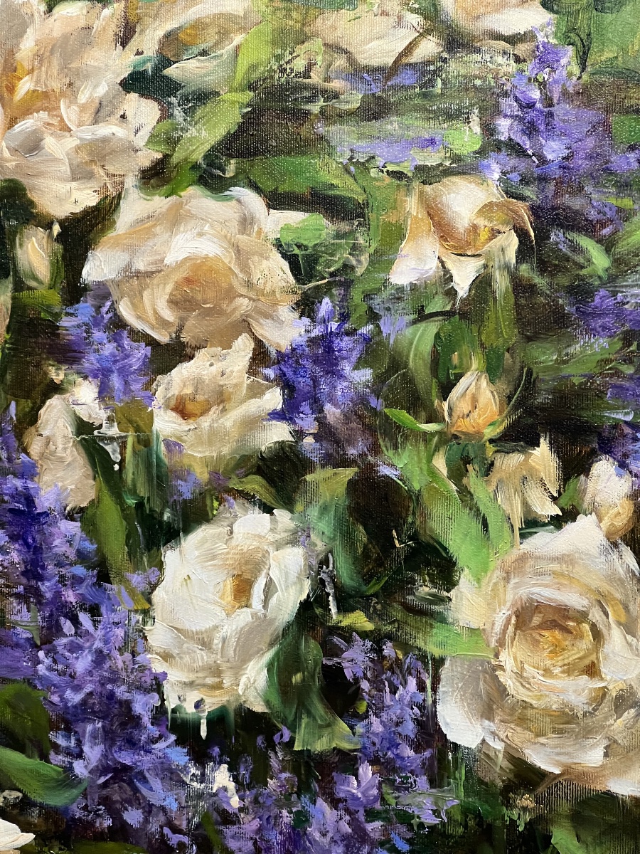 TABLEAU  HST  DE FLEURS  PRINTANIÈRES  DE STYLE IMPRESSIONNISTE  XX è  signé  MASHAJEVA   -photo-1