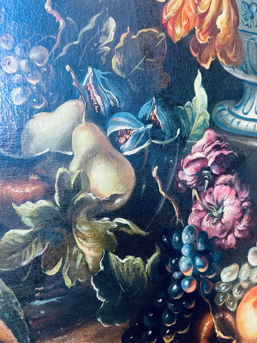  Painting  Hst Bouquet Of Flowers In A Vase  20th Century  In The Style Of  The Dutch School -photo-2