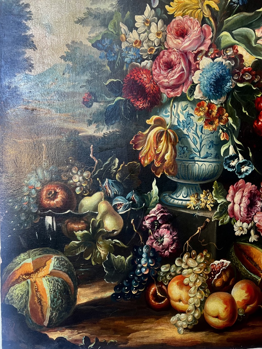 Painting  Hst Bouquet Of Flowers In A Vase  20th Century  In The Style Of  The Dutch School -photo-5