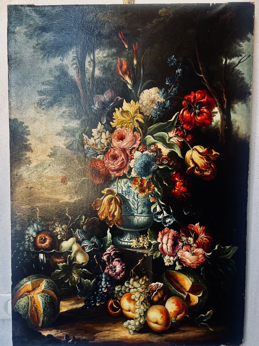  Painting  Hst Bouquet Of Flowers In A Vase  20th Century  In The Style Of  The Dutch School -photo-6
