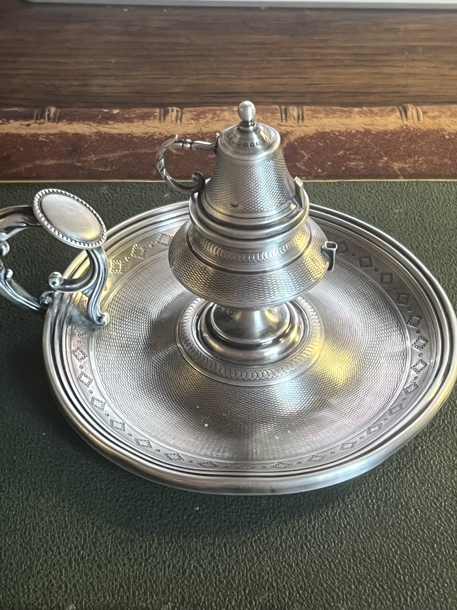 19th-century Solid Silver Hand Candleholder With Extinguisher, Bearing A Hallmark -photo-3