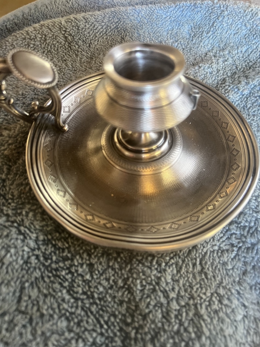 19th-century Solid Silver Hand Candleholder With Extinguisher, Bearing A Hallmark -photo-2