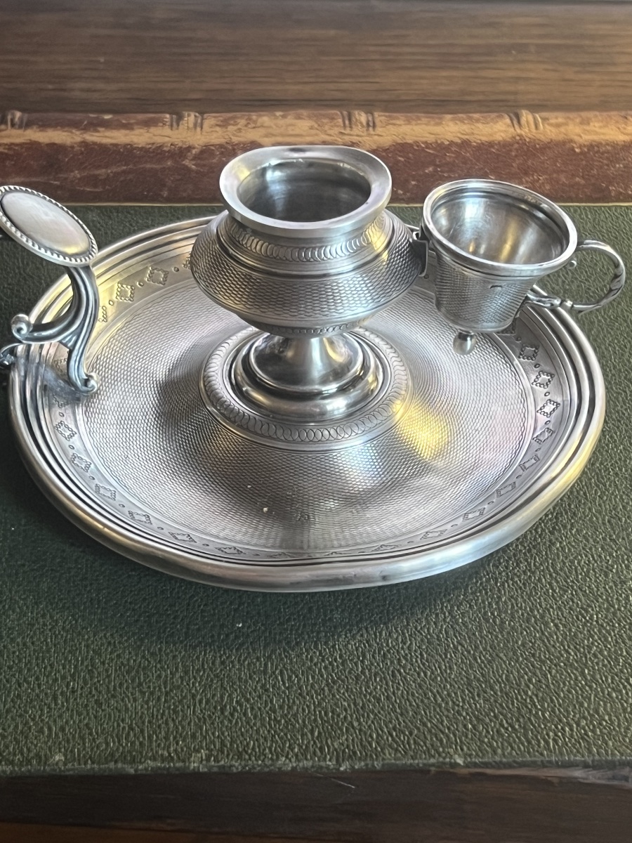 19th-century Solid Silver Hand Candleholder With Extinguisher, Bearing A Hallmark -photo-7
