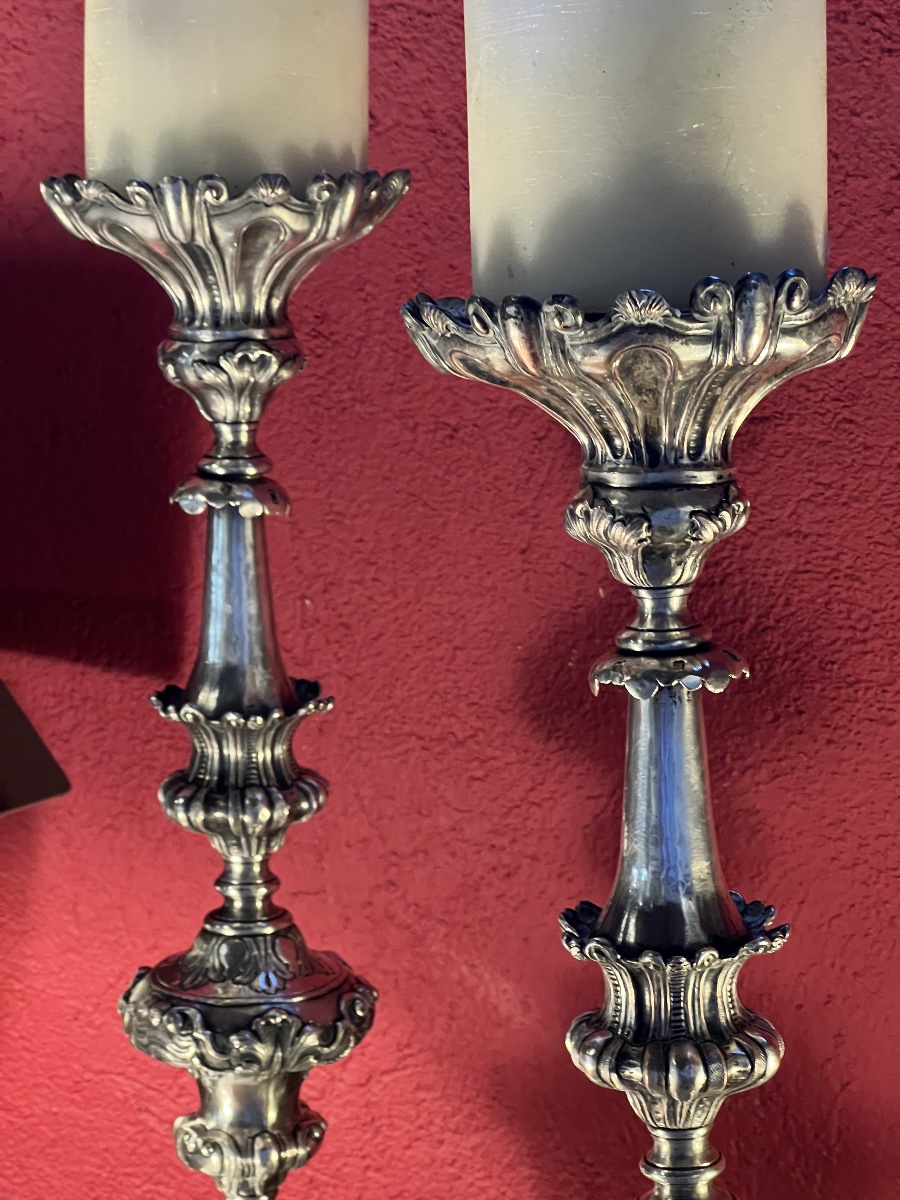   PAIRE    DE  PIQUES   CIERGES   D'AUTEL  EPOQUE LOUIS XIV   ARGENTÉS -photo-2
