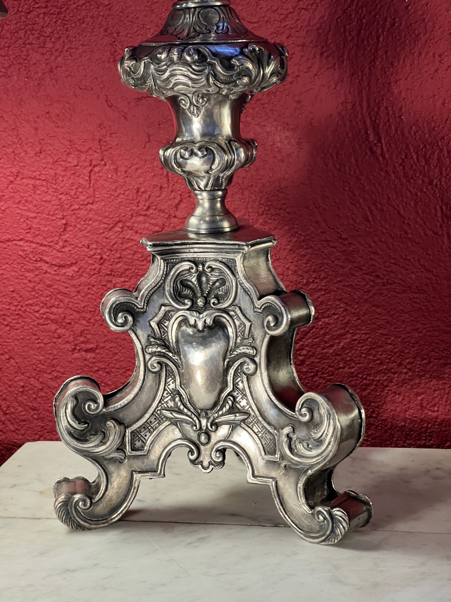  PAIRE    DE  PIQUES   CIERGES   D'AUTEL  EPOQUE LOUIS XIV   ARGENTÉS -photo-3