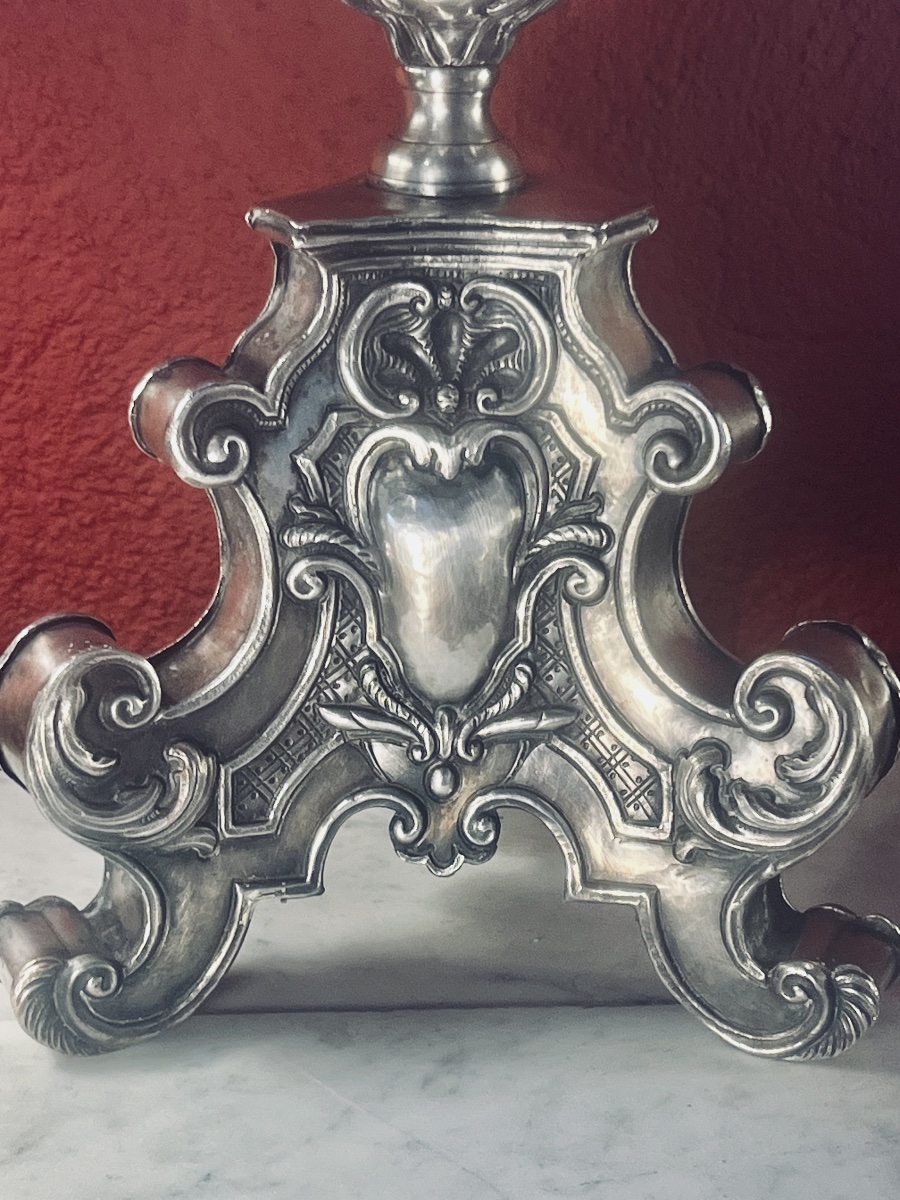   PAIRE    DE  PIQUES   CIERGES   D'AUTEL  EPOQUE LOUIS XIV   ARGENTÉS -photo-2