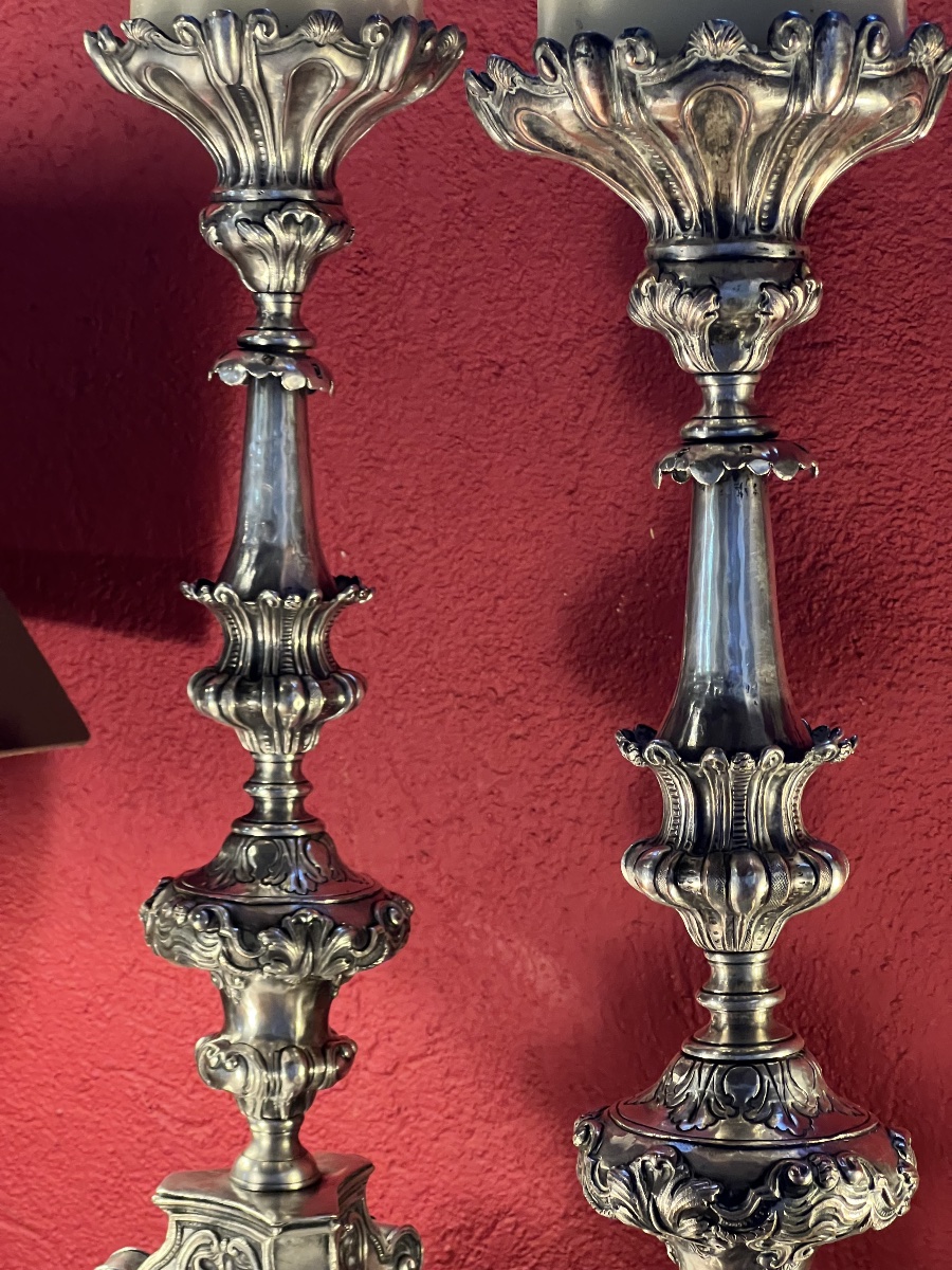   PAIRE    DE  PIQUES   CIERGES   D'AUTEL  EPOQUE LOUIS XIV   ARGENTÉS -photo-3