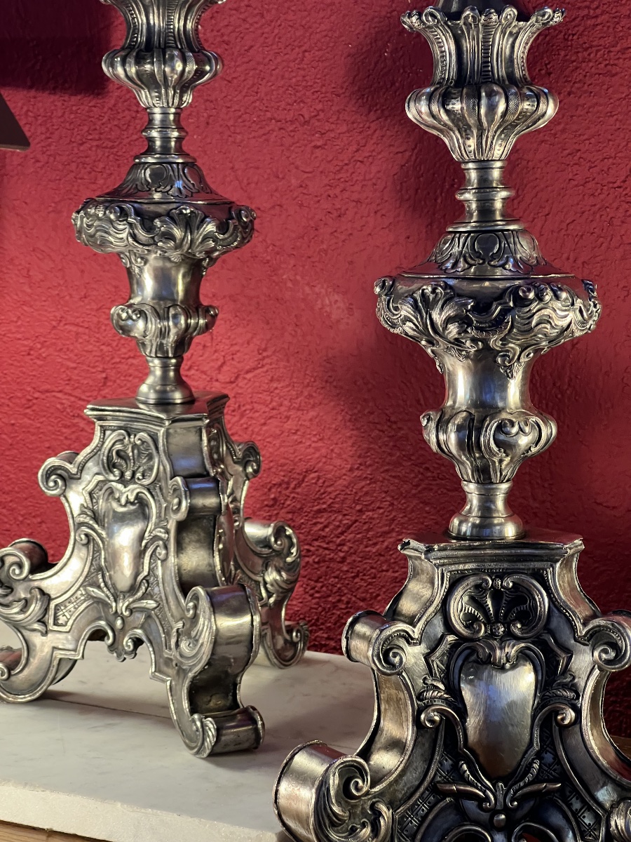   PAIRE    DE  PIQUES   CIERGES   D'AUTEL  EPOQUE LOUIS XIV   ARGENTÉS -photo-4