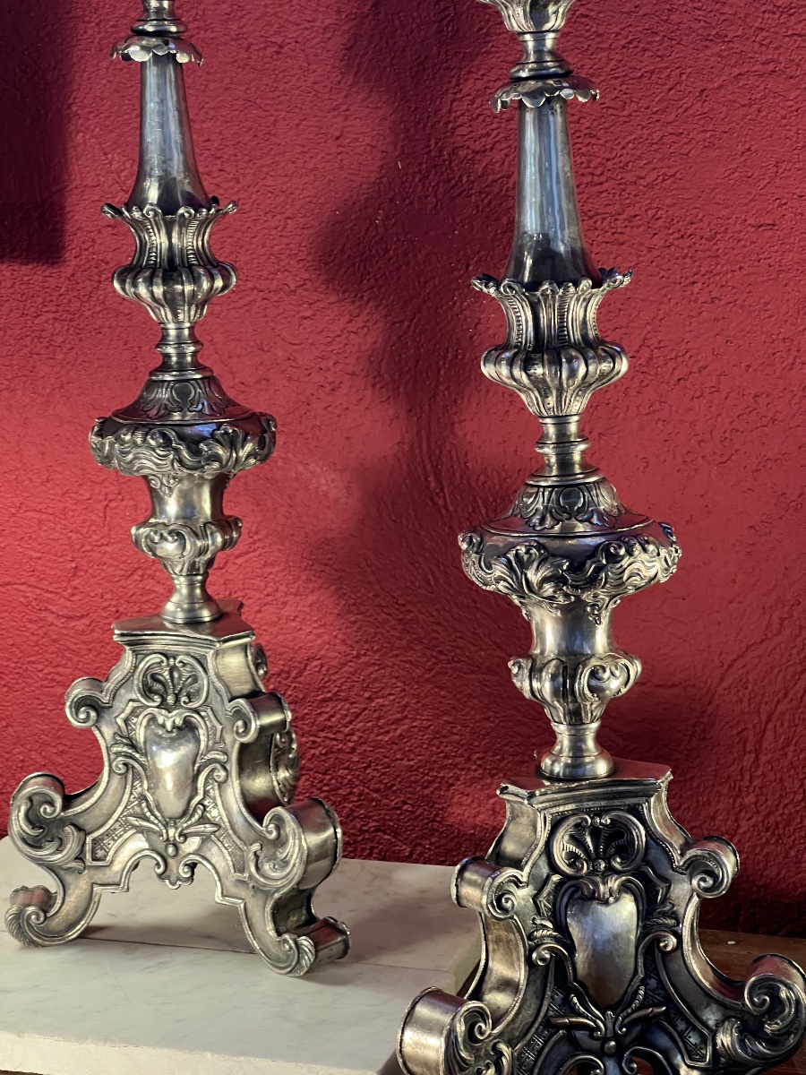   PAIRE    DE  PIQUES   CIERGES   D'AUTEL  EPOQUE LOUIS XIV   ARGENTÉS -photo-5