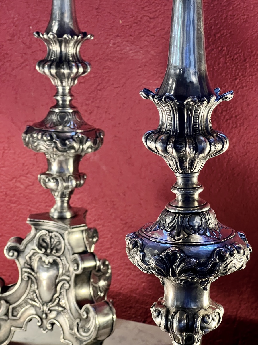   PAIRE    DE  PIQUES   CIERGES   D'AUTEL  EPOQUE LOUIS XIV   ARGENTÉS -photo-6