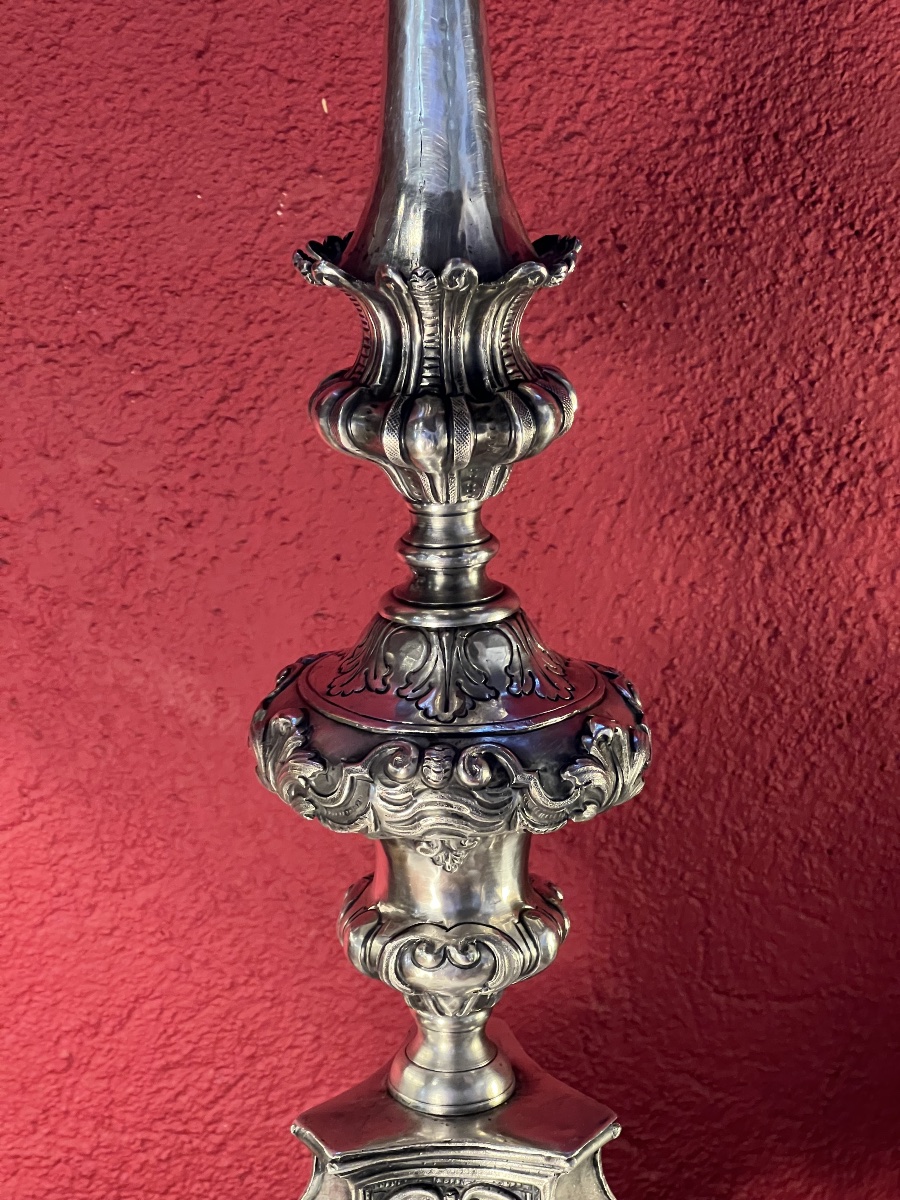   PAIRE    DE  PIQUES   CIERGES   D'AUTEL  EPOQUE LOUIS XIV   ARGENTÉS -photo-7