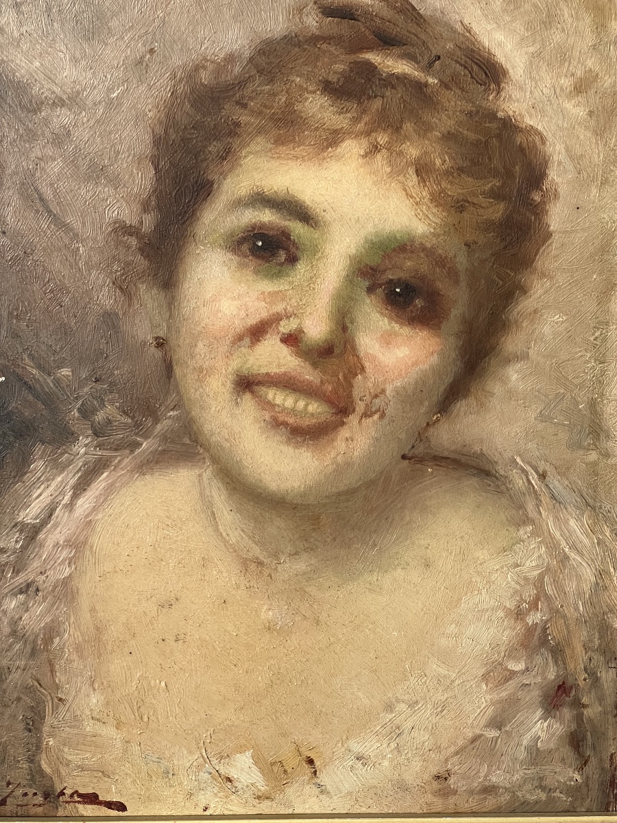 Portrait  Of   A   Young Woman   Oil On Panel  Signed  Gustave Jacquet  1846–1909-photo-2