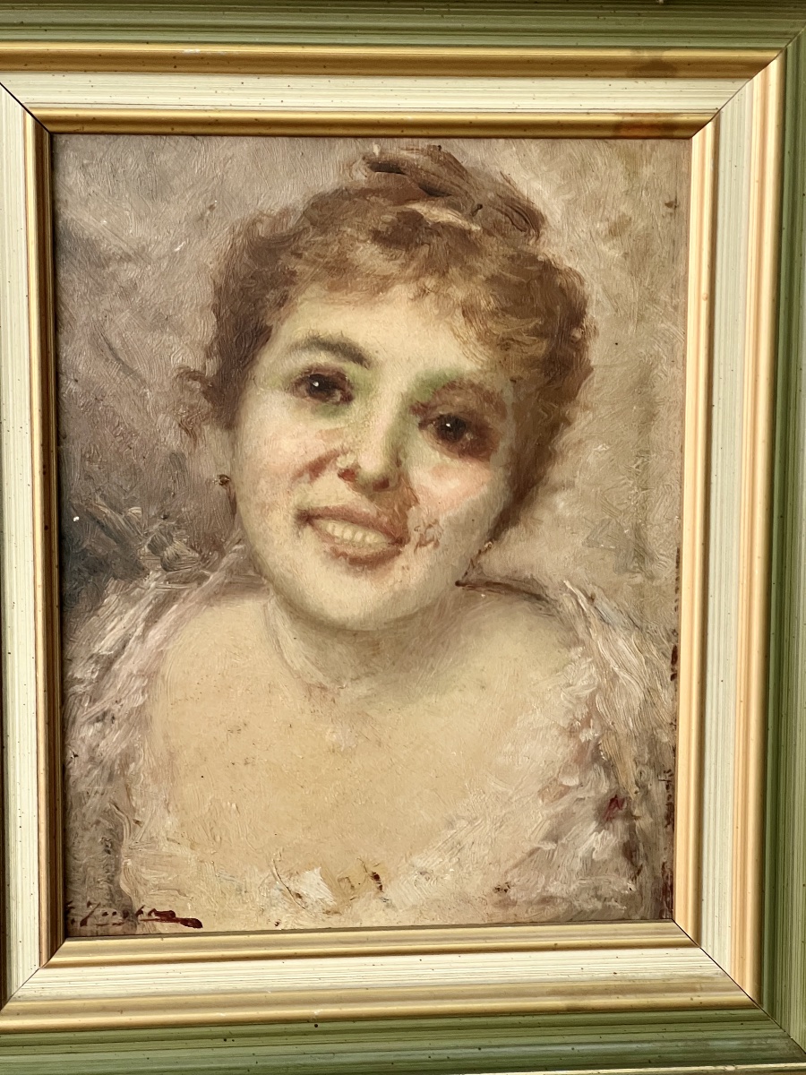 Portrait  Of   A   Young Woman   Oil On Panel  Signed  Gustave Jacquet  1846–1909-photo-3