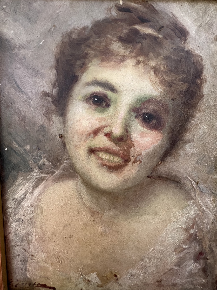 Portrait  Of   A   Young Woman   Oil On Panel  Signed  Gustave Jacquet  1846–1909-photo-3