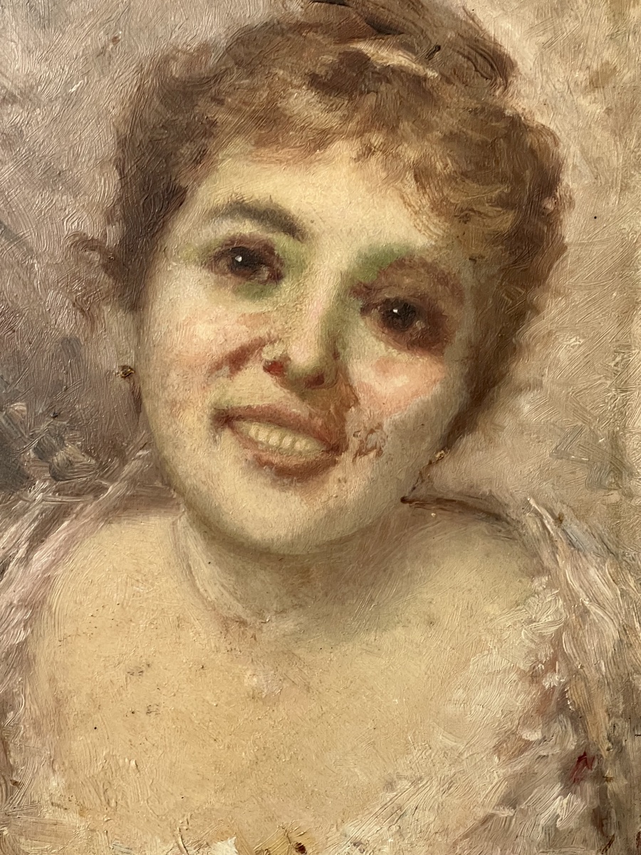 Portrait  Of   A   Young Woman   Oil On Panel  Signed  Gustave Jacquet  1846–1909-photo-6